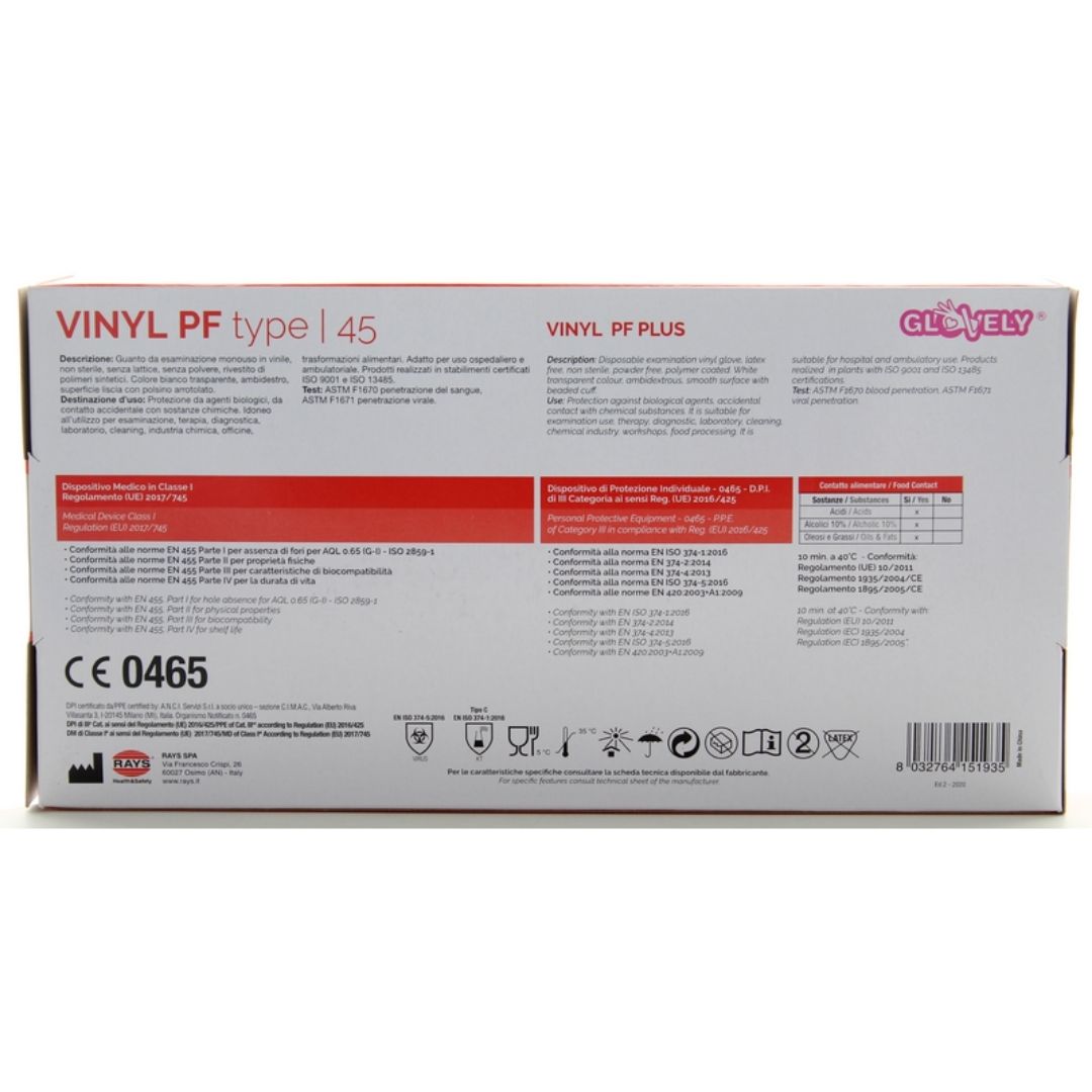 Guanti VINYL PF Type 45 Senza Polvere Taglia XL-Da 100 pz - nuovagoodluck